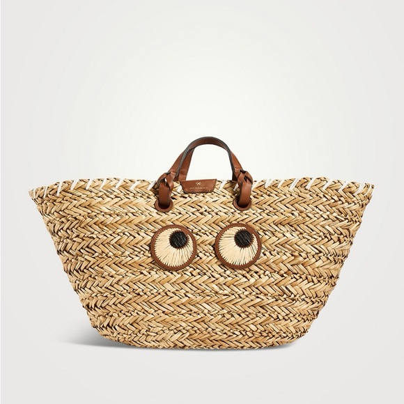 ANYA HINDMARCH large Paper Eyes Woven Seagrass Basket Tote New! Beach bag GWP - Picture 1 of 6